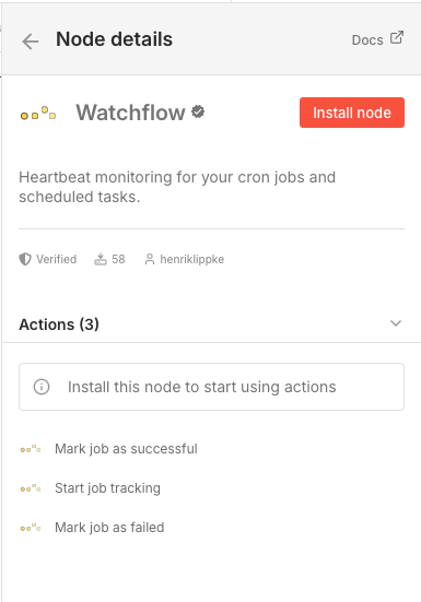 Installing watchflow node in n8n Community Packages